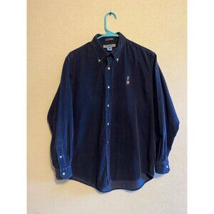 Women's Teenie Weenie Navy Blue Long Sleeved Button Up Corduroy Logo Pocket Shir